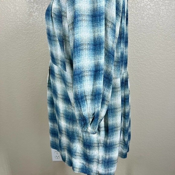 Anthropologie Maeve Blue Cavalon Plaid Peplum Boho Peasant Top Size S - Picture 13 of 15